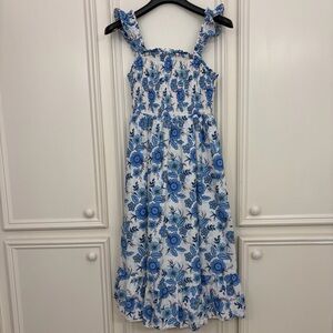 Haute Hippie Blue Floral Tiered Midi Dress Ruffles & Smocked  Cottagecore Size 4